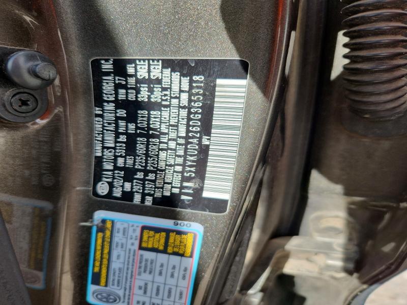 69986126 :رقم المزاد ، 5XYKUDA26DG365318 vin ، 2013 Kia Sorento مزاد بيع