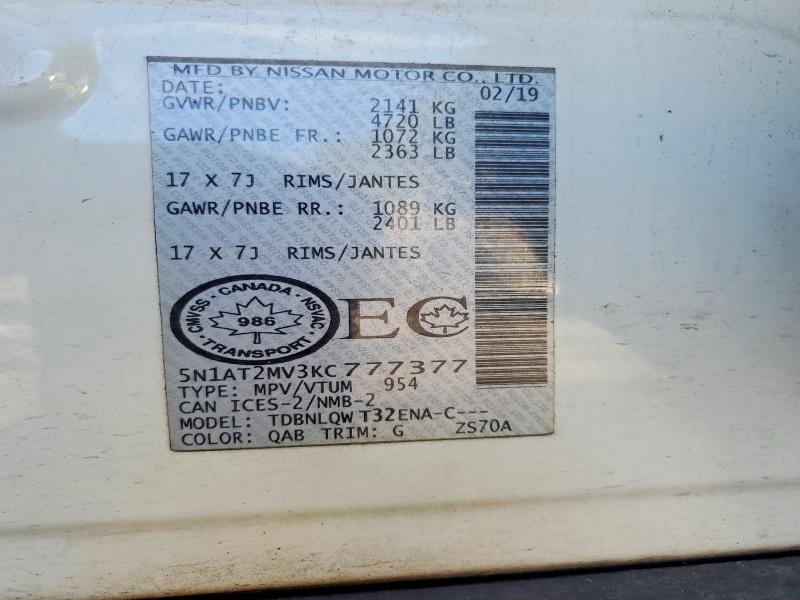 Aukcja sprzedaży 2019 Nissan Rogue, vin: 5N1AT2MV3KC777377, numer aukcji: 67813286