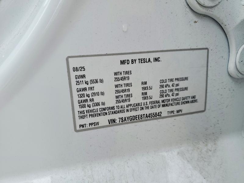 67002746 :رقم المزاد ، 7SAYGDEE8TA455842 vin ، 2026 Tesla Model Y مزاد بيع