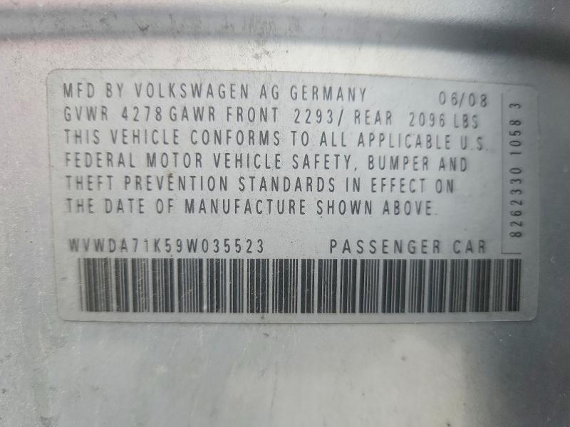2009 Volkswagen Rabbit მანქანა იყიდება აუქციონზე, vin: WVWDA71K59W035523, აუქციონის ნომერი: 70366356