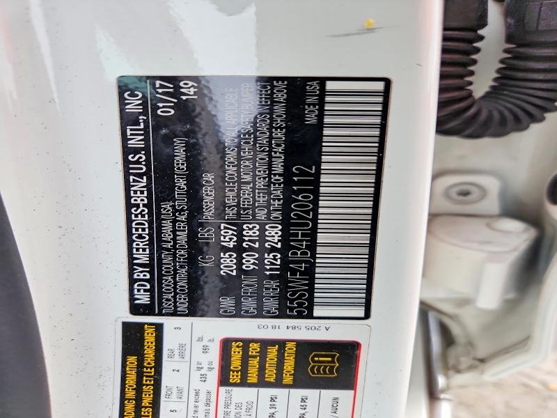 Продажа на аукционе авто 2017 Mercedes-benz C, vin: 55SWF4JB4HU206112, номер лота: 71373006