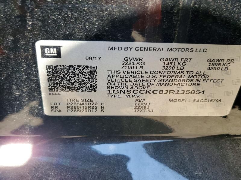67366426 :رقم المزاد ، 1GNSCCKC8JR135854 vin ، 2018 Chevrolet Tahoe مزاد بيع