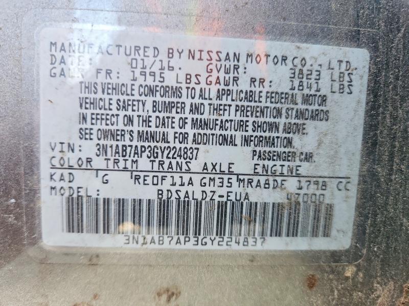 Aukcja sprzedaży 2016 Nissan Sentra, vin: 3N1AB7AP3GY224837, numer aukcji: 68391526