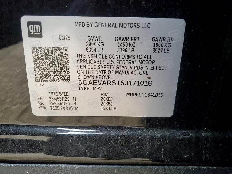 70505856 :رقم المزاد ، 5GAEVARS1SJ171016 vin ، 2025 Buick Enclave مزاد بيع