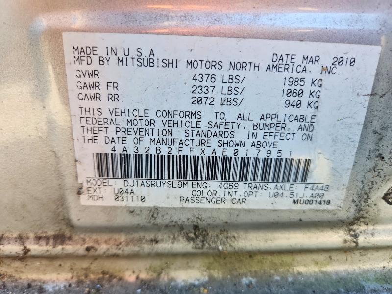 2010 Mitsubishi Galant მანქანა იყიდება აუქციონზე, vin: 4A32B2FFXAE017951, აუქციონის ნომერი: 71058226