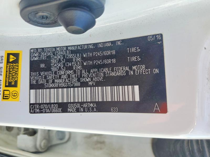 Продаж на аукціоні авто 2016 Toyota Highlander, vin: 5TDKKRFH9GS157988, номер лоту: 70659676