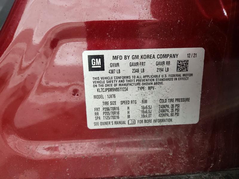Aukcja sprzedaży 2022 Chevrolet Trax, vin: KL7CJPSM9NB511234, numer aukcji: 69396306