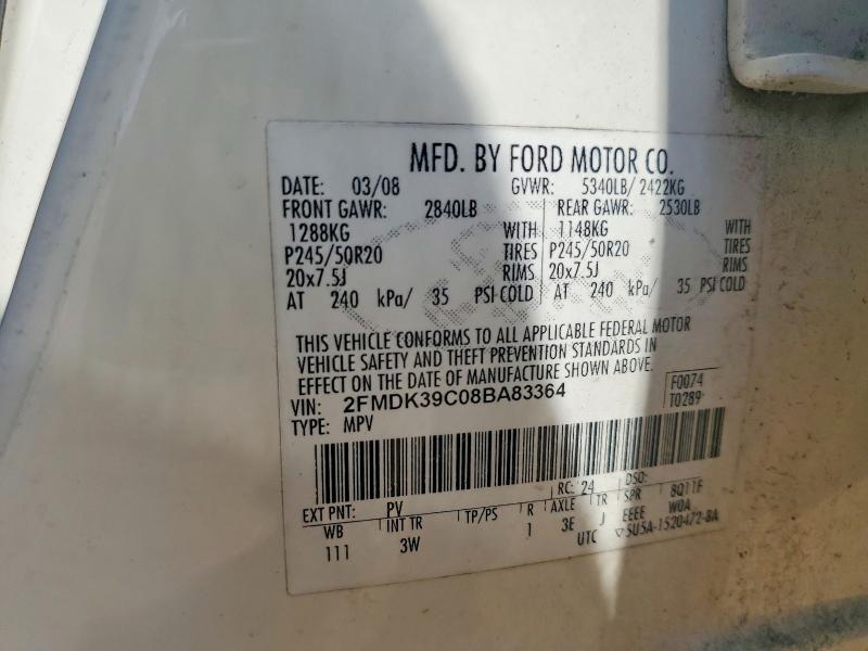 2008 Ford Edge მანქანა იყიდება აუქციონზე, vin: 2FMDK39C08BA83364, აუქციონის ნომერი: 67742956