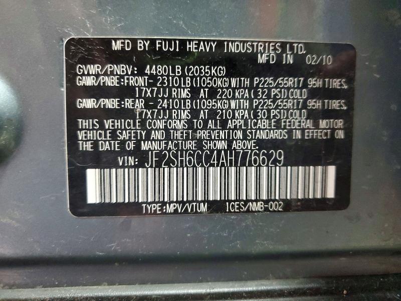 Продаж на аукціоні авто 2010 Subaru Forester, vin: JF2SH6CC4AH776629, номер лоту: 68366936