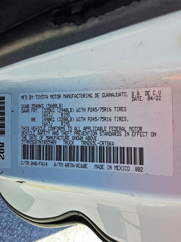 Aukcja sprzedaży 2022 Toyota Tacoma, vin: 3TYRX5GN7NT055989, numer aukcji: 69707686
