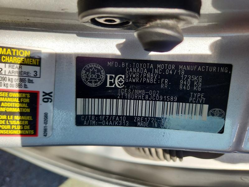Продаж на аукціоні авто 2018 Toyota Corolla, vin: 2T1BURHE8JC091589, номер лоту: 69746426
