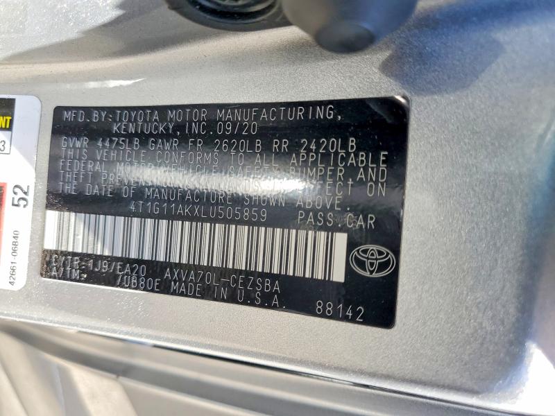 Продаж на аукціоні авто 2020 Toyota Camry, vin: 4T1G11AKXLU505859, номер лоту: 68252946