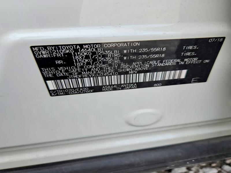 68487406 :رقم المزاد ، JTMDFREVXJJ745410 vin ، 2018 Toyota Rav4 مزاد بيع