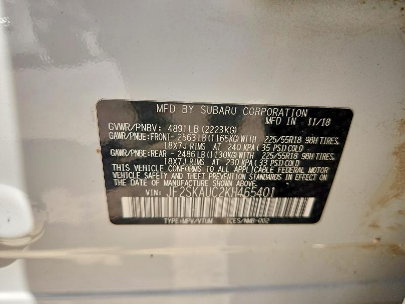 Продажа на аукционе авто 2019 Subaru Forester, vin: JF2SKAUC2KH465401, номер лота: 70635166