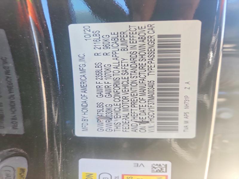 Продажа на аукционе авто 2021 Honda Accord, vin: 1HGCV1F37MA003405, номер лота: 69136996