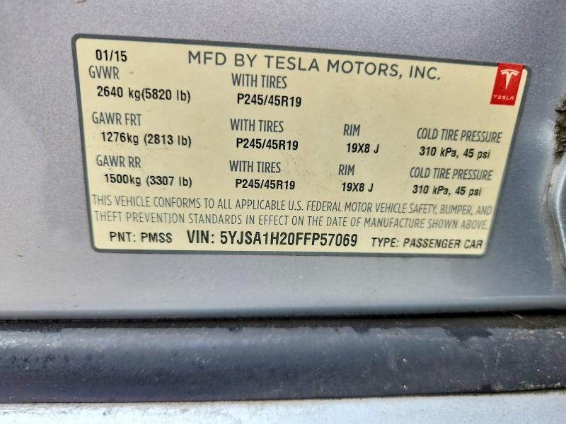 67115326 :رقم المزاد ، 5YJSA1H20FFP57069 vin ، 2015 Tesla Model S مزاد بيع