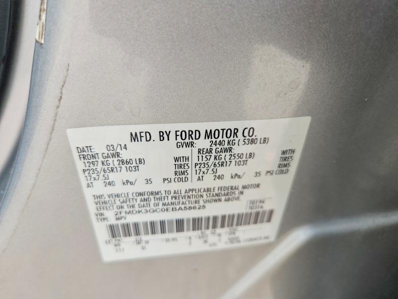 2014 Ford Edge მანქანა იყიდება აუქციონზე, vin: 2FMDK3GC0EBA58625, აუქციონის ნომერი: 70252266