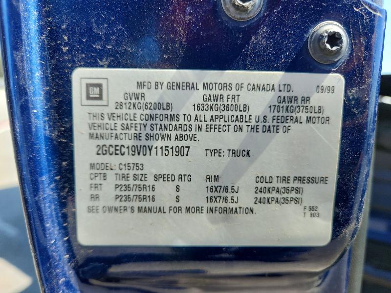 68706126 :رقم المزاد ، 2GCEC19V0Y1151907 vin ، 2000 Chevrolet Silverado مزاد بيع