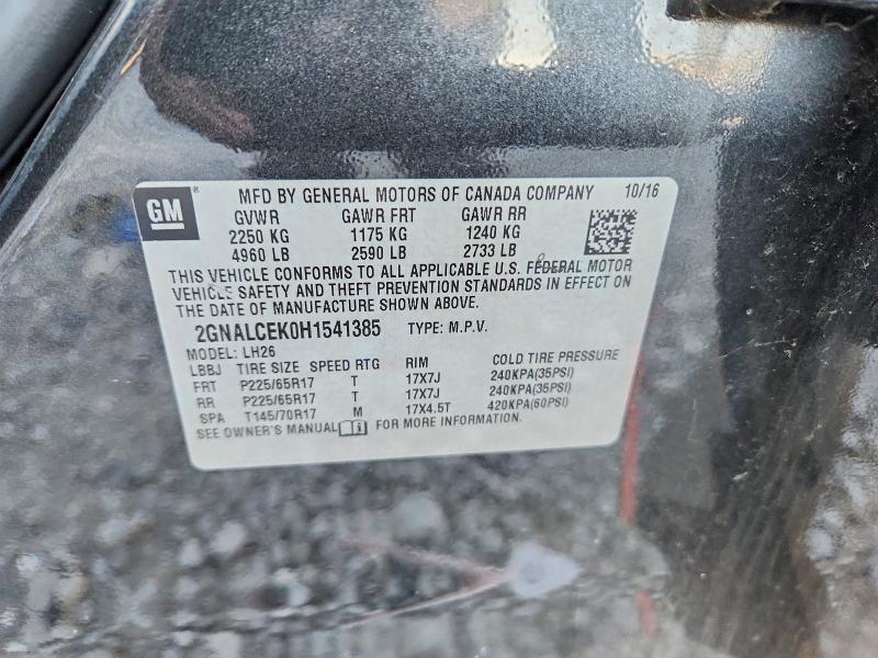 2017 Chevrolet Equinox მანქანა იყიდება აუქციონზე, vin: 2GNALCEK0H1541385, აუქციონის ნომერი: 68554816