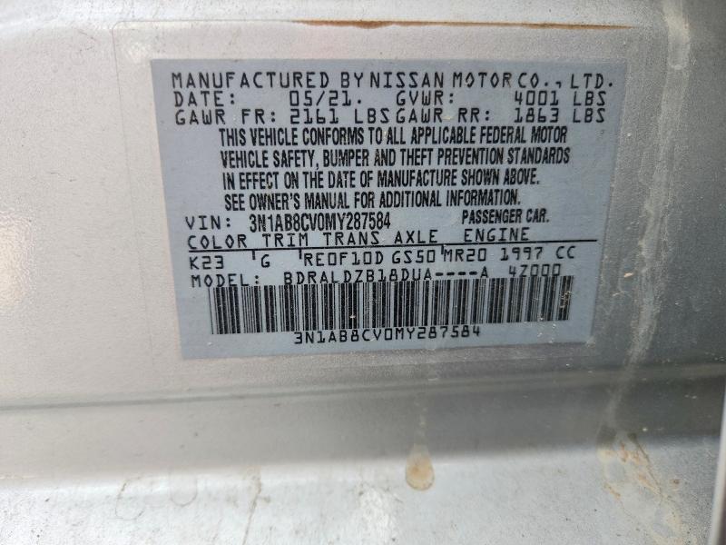 Aukcja sprzedaży 2021 Nissan Sentra, vin: 3N1AB8CV0MY287584, numer aukcji: 68618206