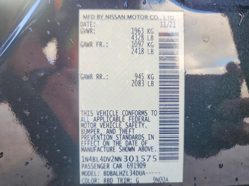 Aukcja sprzedaży 2022 Nissan Altima, vin: 1N4BL4DV2NN301575, numer aukcji: 67277066
