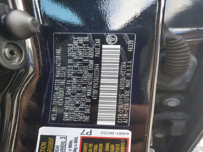 2016 Toyota Camry მანქანა იყიდება აუქციონზე, vin: 4T1BF1FK3GU222844, აუქციონის ნომერი: 66961876