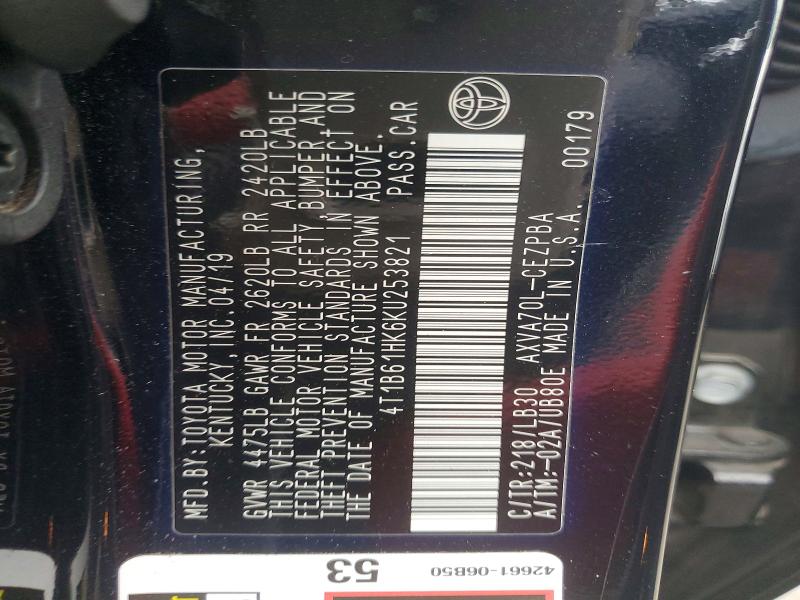 Продажа на аукционе авто 2019 Toyota Camry, vin: 4T1B61HK6KU253821, номер лота: 69198006