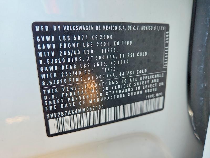 70026576 :رقم المزاد ، 3VV2B7AX4MM067194 vin ، 2021 Volkswagen Tiguan مزاد بيع
