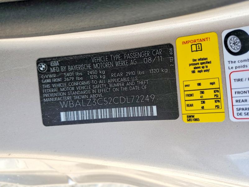 Продажа на аукционе авто 2012 Bmw 650, vin: WBALZ3C52CDL72249, номер лота: 70338366