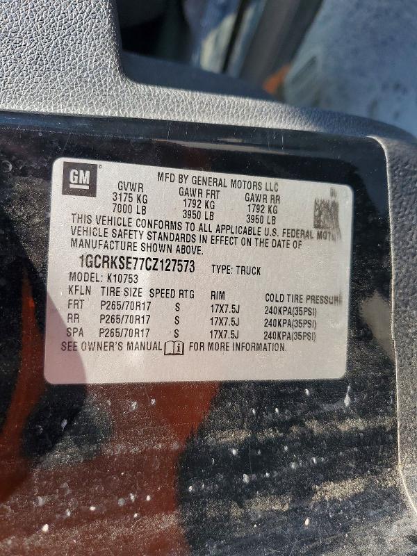 69114426 :رقم المزاد ، 1GCRKSE77CZ127573 vin ، 2012 Chevrolet Silverado مزاد بيع