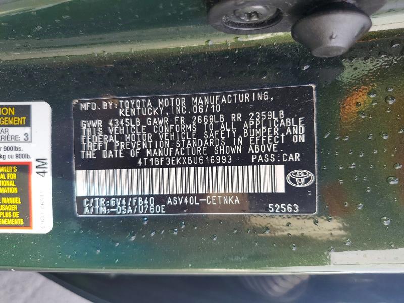 2011 Toyota Camry მანქანა იყიდება აუქციონზე, vin: 4T1BF3EKXBU616993, აუქციონის ნომერი: 67630506