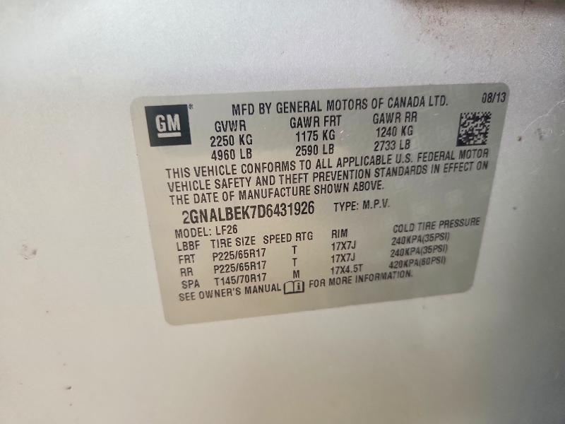 67284686 :رقم المزاد ، 2GNALBEK7D6431926 vin ، 2013 Chevrolet Equinox مزاد بيع