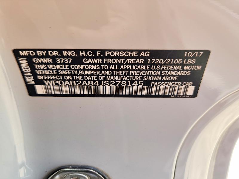 Продаж на аукціоні авто 2018 Porsche Cayman, vin: WP0AB2A84JS278145, номер лоту: 68945276