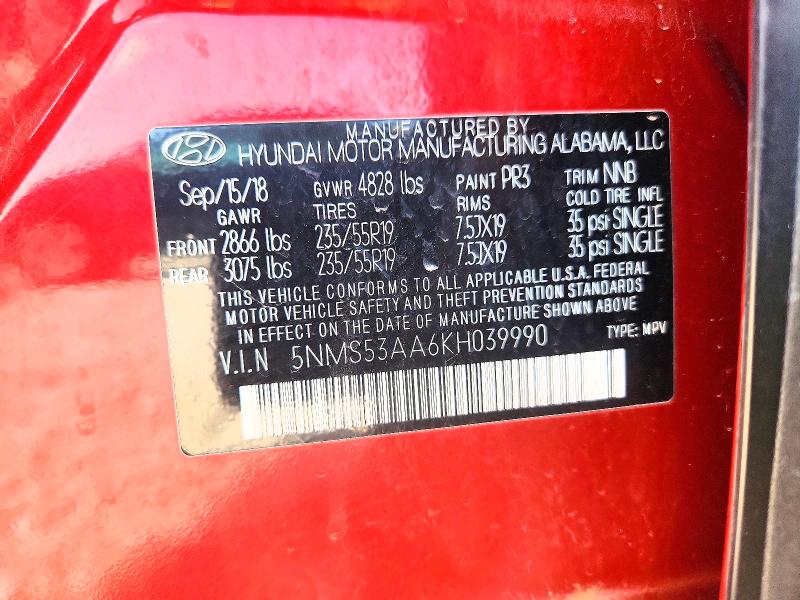 Продаж на аукціоні авто 2019 Hyundai Santa Fe, vin: 5NMS53AA6KH039990, номер лоту: 70836716