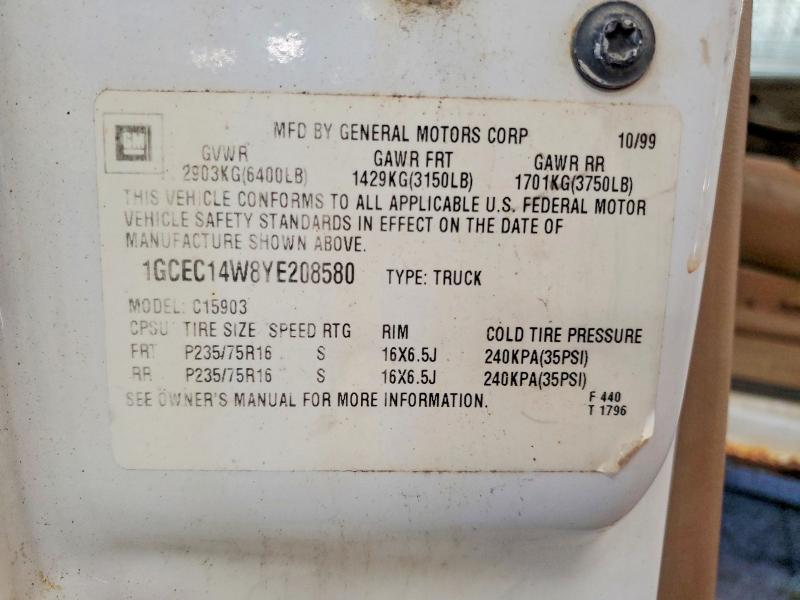 69826136 :رقم المزاد ، 1GCEC14W8YE208580 vin ، 2000 Chevrolet Silverado مزاد بيع