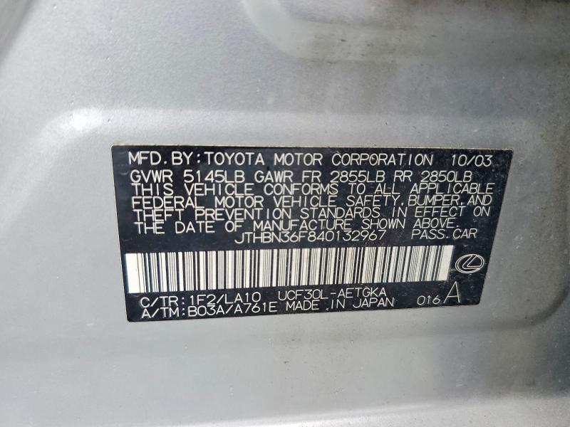Продаж на аукціоні авто 2004 Lexus Ls, vin: JTHBN36F840132967, номер лоту: 69422036