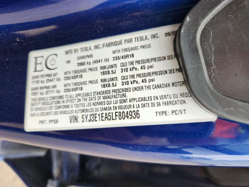 Продажа на аукционе авто 2020 Tesla Model 3, vin: 5YJ3E1EA5LF804936, номер лота: 70663616