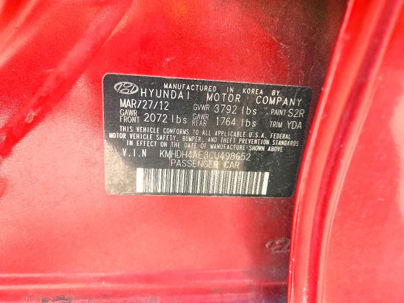 Продаж на аукціоні авто 2012 Hyundai Elantra, vin: KMHDH4AE3CU498652, номер лоту: 68857986