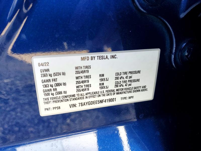 Продаж на аукціоні авто 2022 Tesla Model Y, vin: 7SAYGDEE5NF419001, номер лоту: 68401336