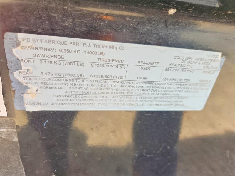 69097926 :رقم المزاد ، 4P5DM1221M1356795 vin ، 2021 Pj Unknown مزاد بيع