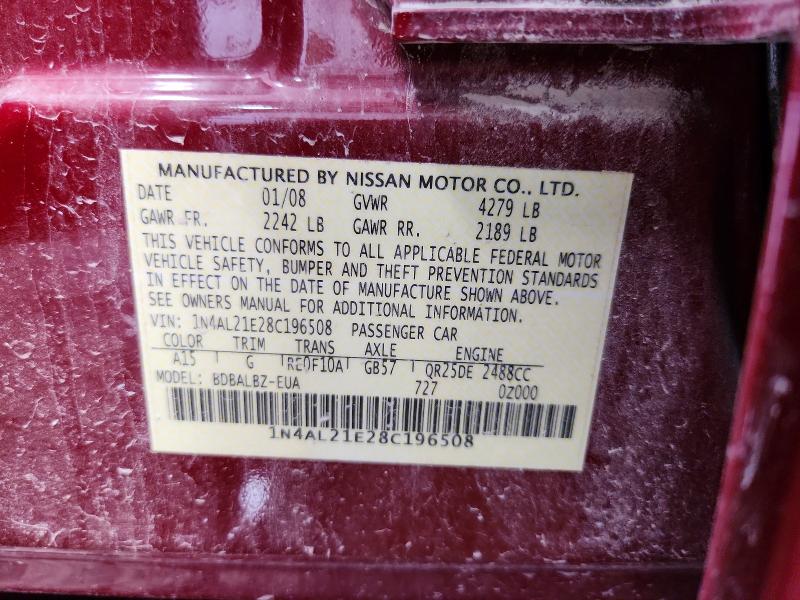 2008 Nissan Altima მანქანა იყიდება აუქციონზე, vin: 1N4AL21E28C196508, აუქციონის ნომერი: 67960016