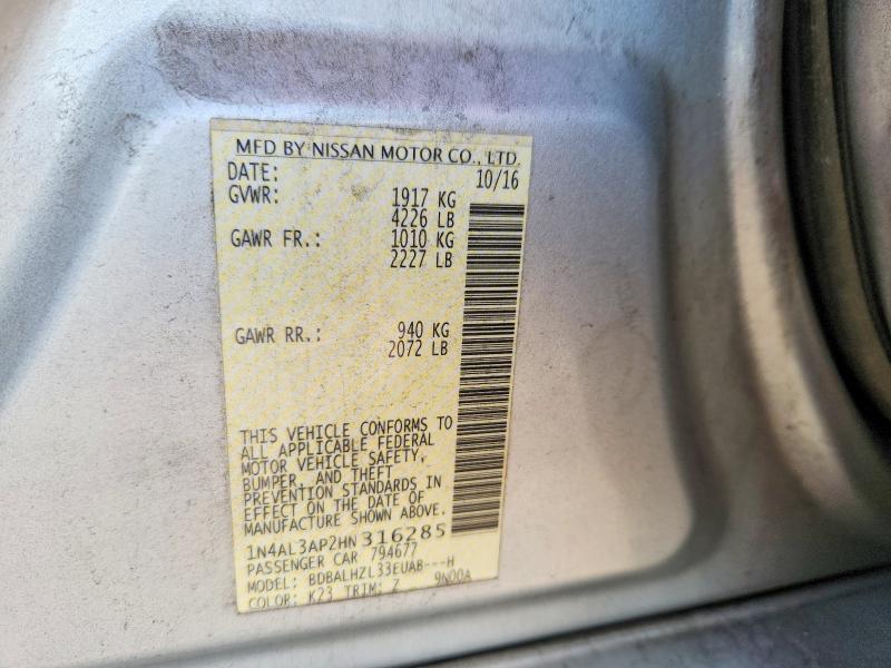 70668546 :رقم المزاد ، 1N4AL3AP2HN316285 vin ، 2017 Nissan Altima مزاد بيع