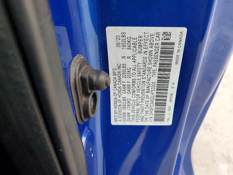 Продаж на аукціоні авто 2020 Honda Civic, vin: 2HGFC3A52LH753205, номер лоту: 71070156