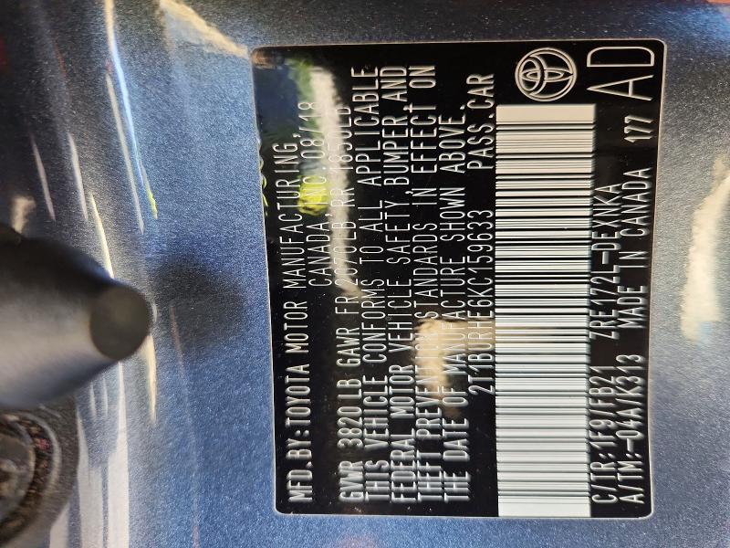 Aukcja sprzedaży 2019 Toyota Corolla, vin: 2T1BURHE6KC159633, numer aukcji: 69438086
