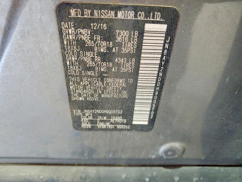 70282466 :رقم المزاد ، JN8AY2ND0H9005702 vin ، 2017 Nissan Armada مزاد بيع