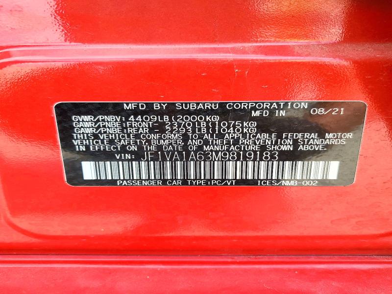 68344906 :رقم المزاد ، JF1VA1A63M9819183 vin ، 2021 Subaru Wrx مزاد بيع