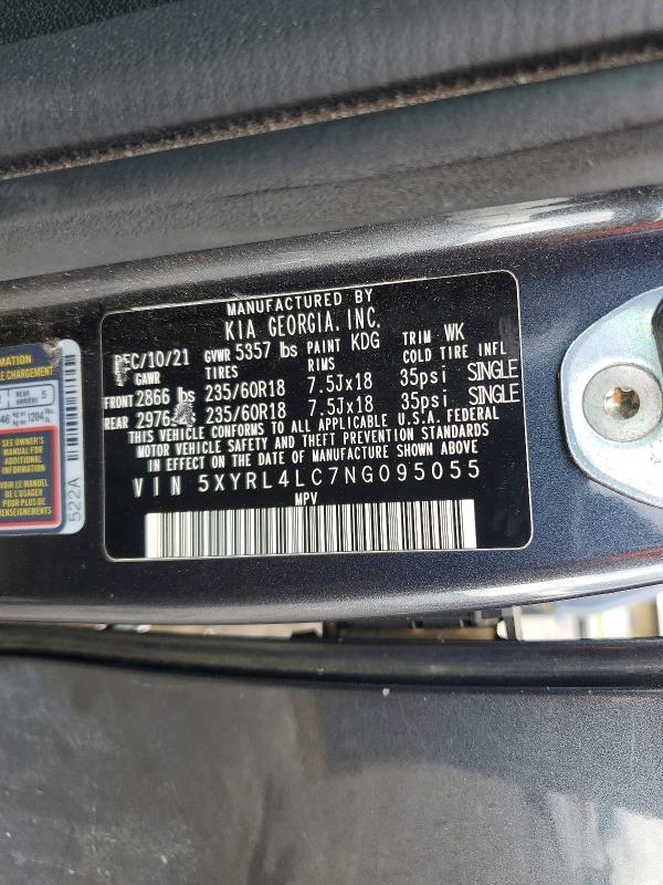 67420856 :رقم المزاد ، 5XYRL4LC7NG095055 vin ، 2022 Kia Sorento مزاد بيع