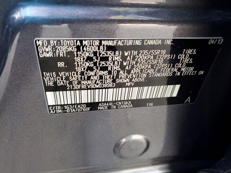 Продажа на аукционе авто 2013 Toyota Rav4, vin: 2T3DFREV9DW038983, номер лота: 69089126