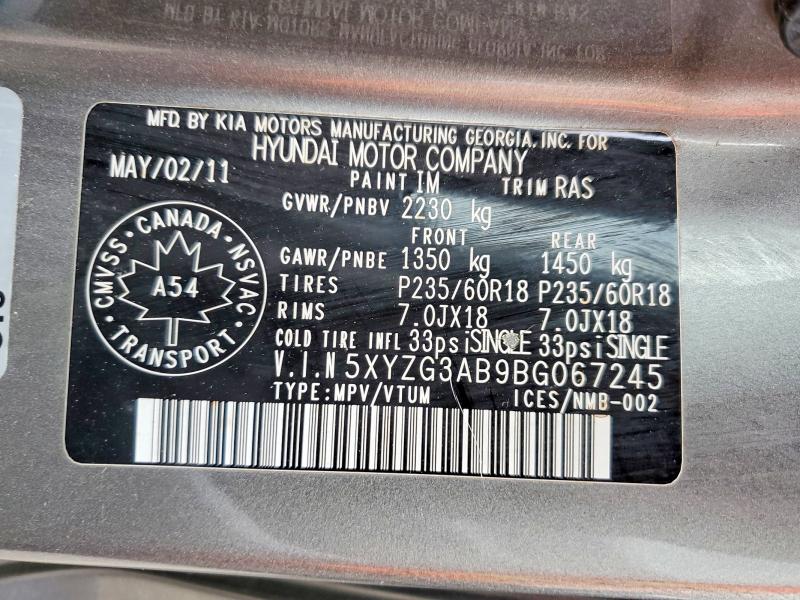 Aukcja sprzedaży 2011 Hyundai Santa Fe, vin: 5XYZG3AB9BG067245, numer aukcji: 68816396