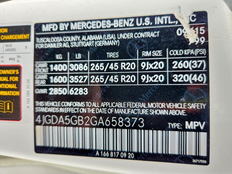 67521196 :رقم المزاد ، 4JGDA5GB2GA658373 vin ، 2016 Mercedes-benz Gle مزاد بيع